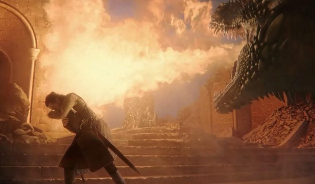 Drogon destroying the Iron Throne