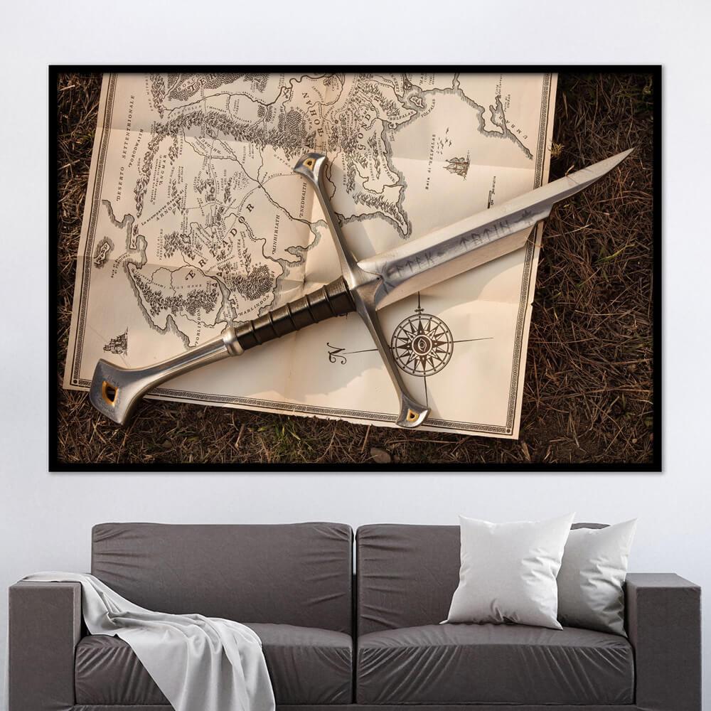 Lord of The Rings Narsil Longsword Middle Earth Map Wall Art Poster