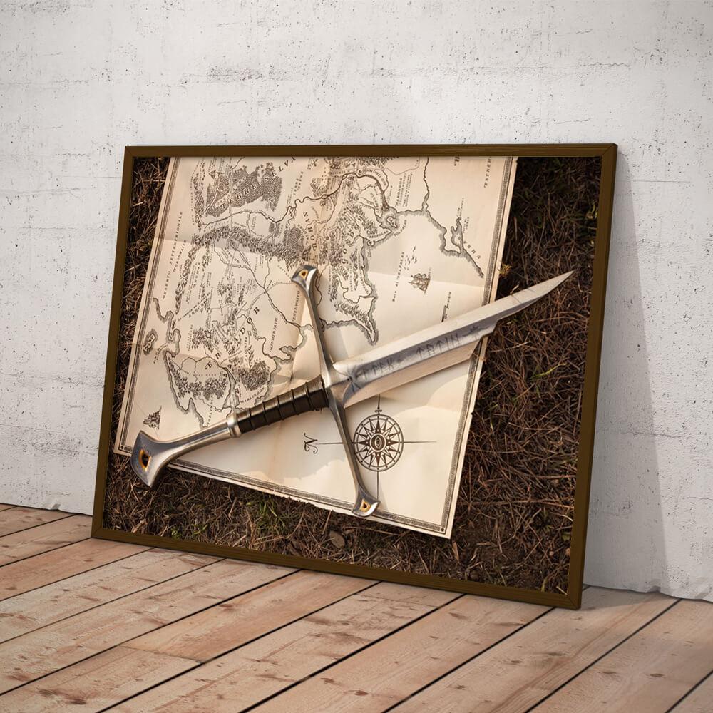 Lord of The Rings Narsil Longsword Middle Earth Map Wall Art Poster